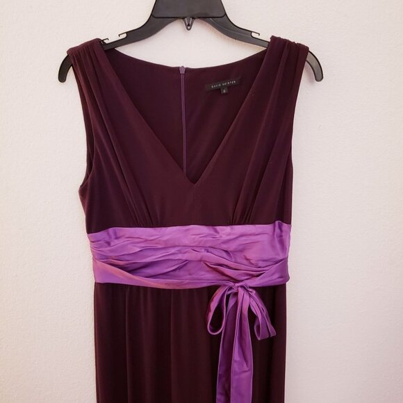 David Meister Purple Satin Trimmed Sash Cocktail Dress Size 8 EUC - Picture 2 of 8